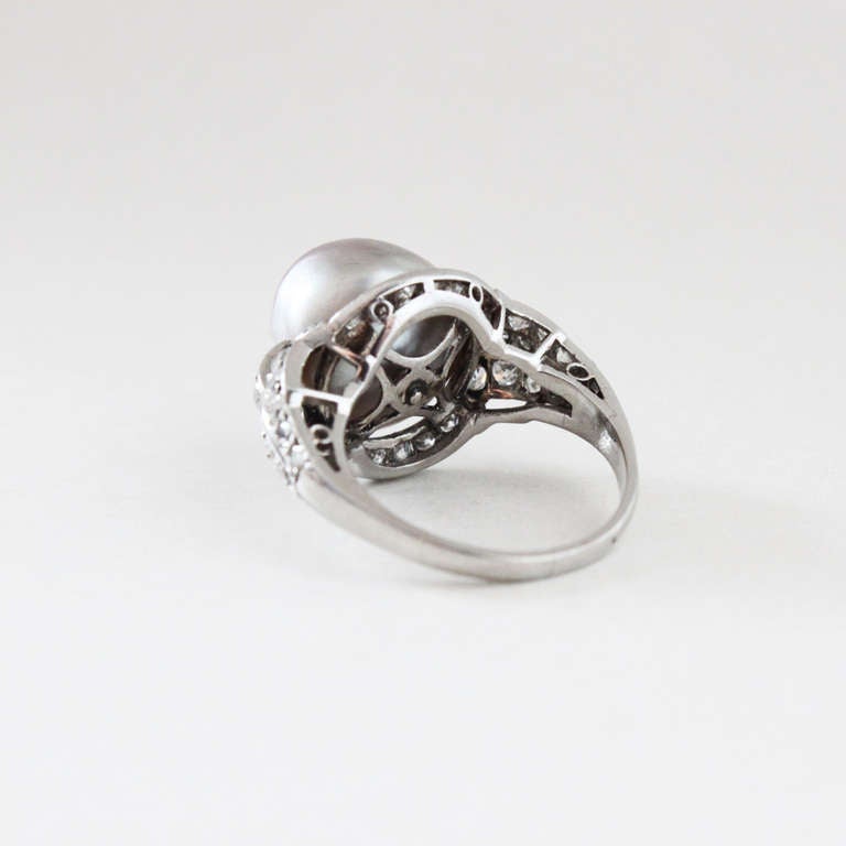 Women's Art Deco Grey Natural Pearl and Diamond Ring