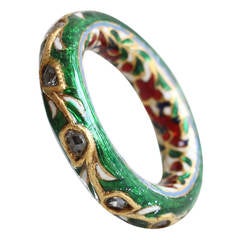 Rare Mughal Enamel Diamond Gold Band Ring