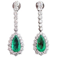 Emerald Drop and Diamond Earrings