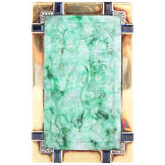 Antique Art Deco Jade Sapphire Diamond Gold Box