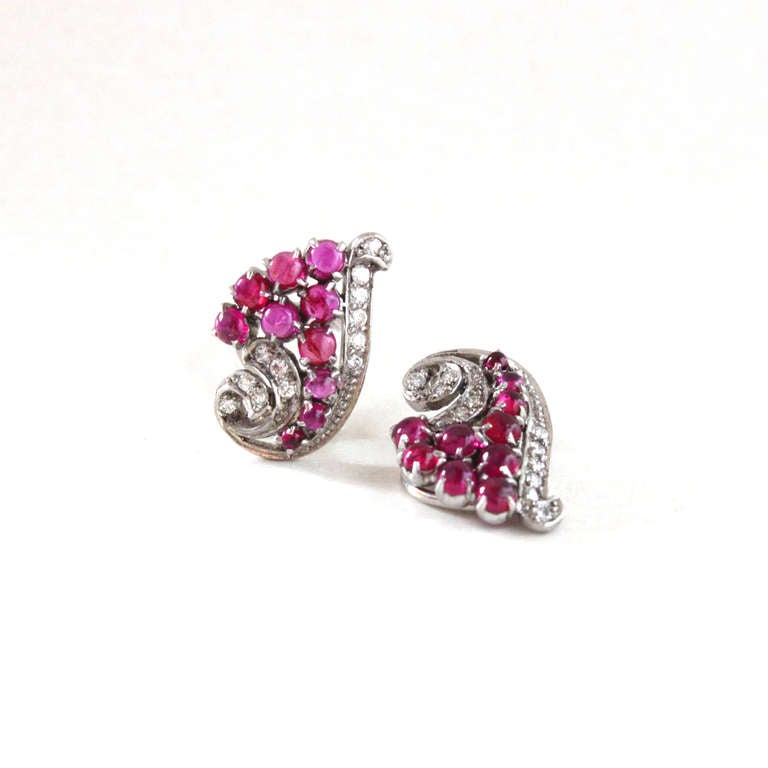 Art Deco Ruby Diamond Gold Platinum Set