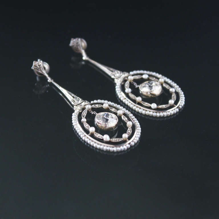 Belle Epoque Seed Pearl Diamond Earrings