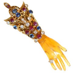 Nardi Venice Ruby Sapphire Diamond Tortoise Shell Hand Pin Pendant 2
