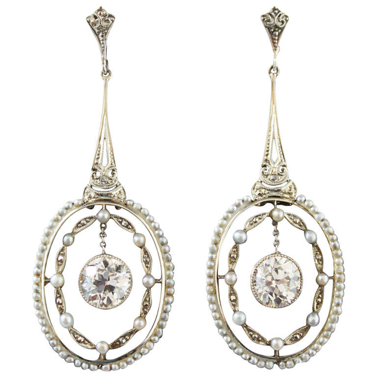 Belle Epoque Seed Pearl Diamond Earrings