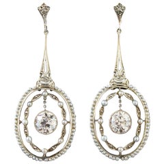 Antique Belle Epoque Seed Pearl Diamond Earrings