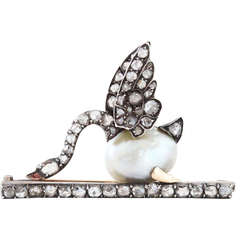 Victorian Natural Pearl Diamond Swan Brooch 2