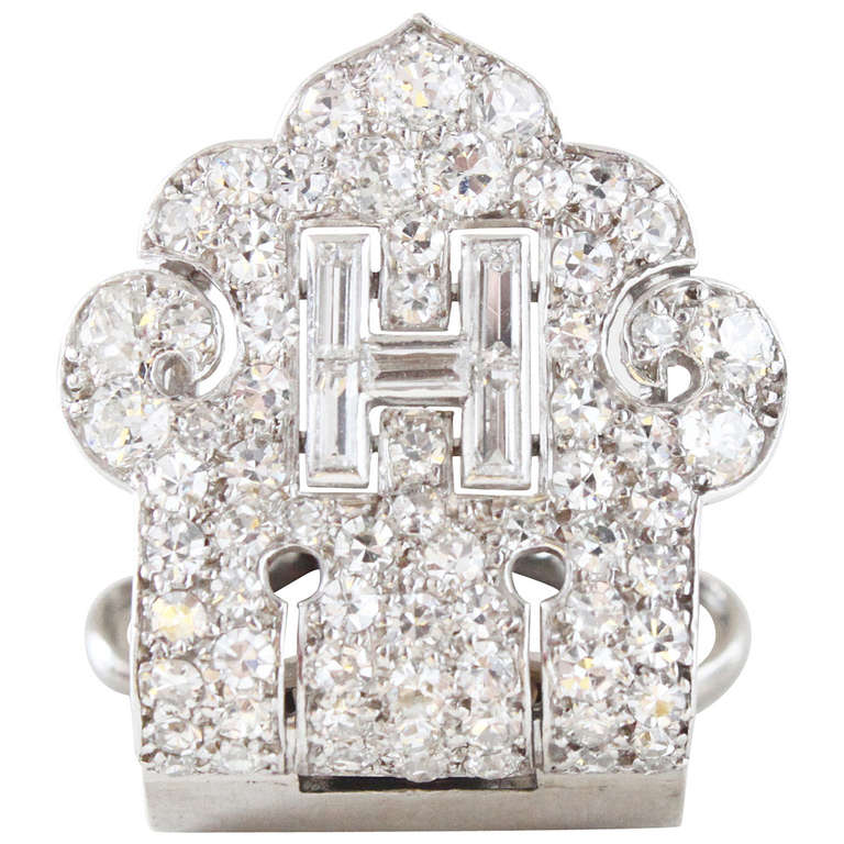 Art Deco H Diamond Brooch