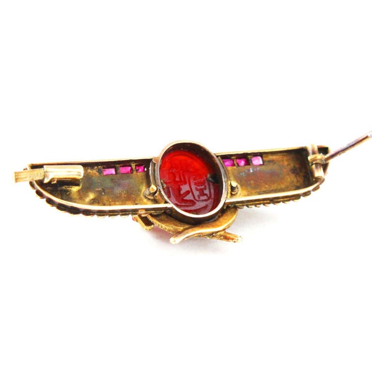 Carl Bacher Egyptian Revival Enamel Ruby Diamond Gold Brooch 1