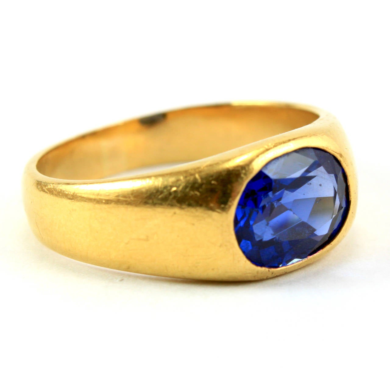 Men's 3.5 Carat Natural Sapphire Gold Gypsy Ring