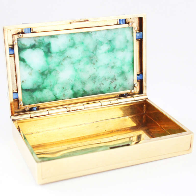 Women's or Men's Art Deco Jade Sapphire Diamond Gold Box