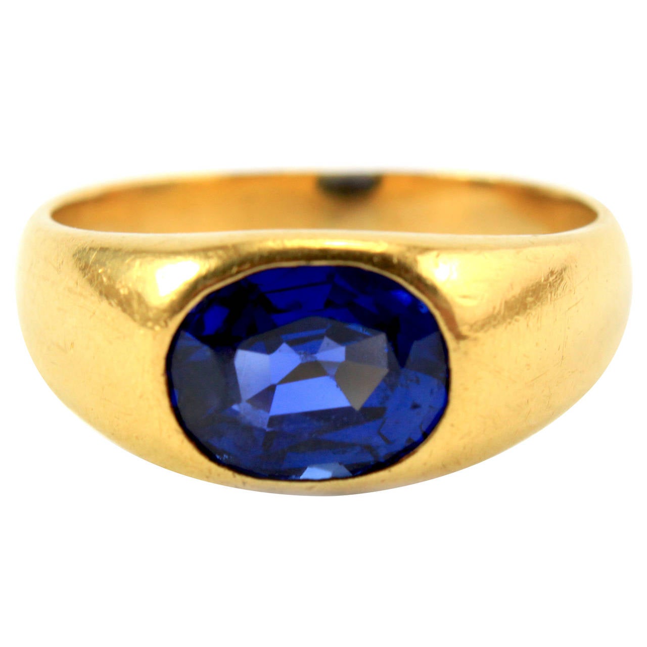 3.5 Carat Natural Sapphire Gold Gypsy Ring