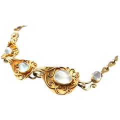 Vintage Rare 1930s Elisabeth Treskow Moonstone Gold Necklace