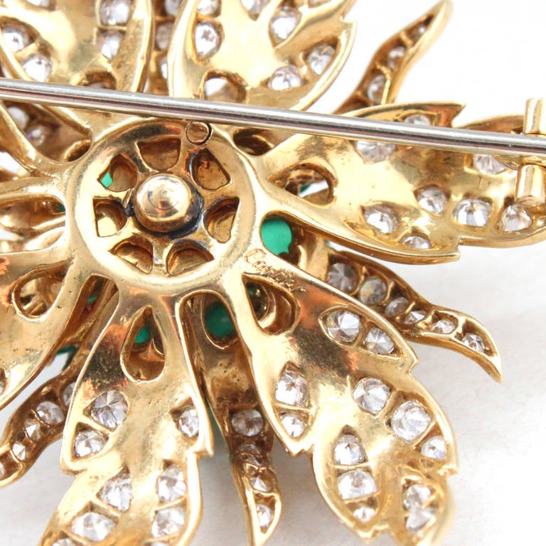 Women's or Men's 1960s Cartier Emerald and Diamond Flower Brooch