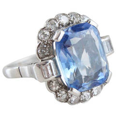 French Sapphire Diamond Platinum Girda Ring