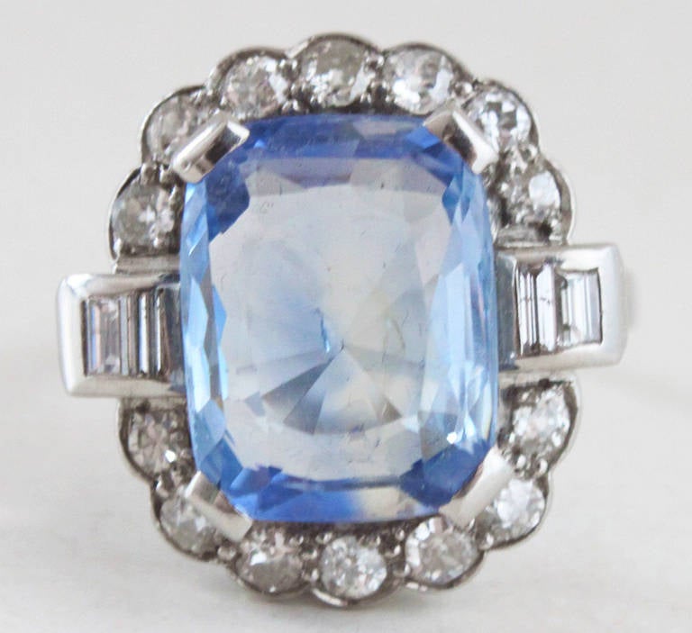 Art Deco French Sapphire Diamond Platinum Girda Ring