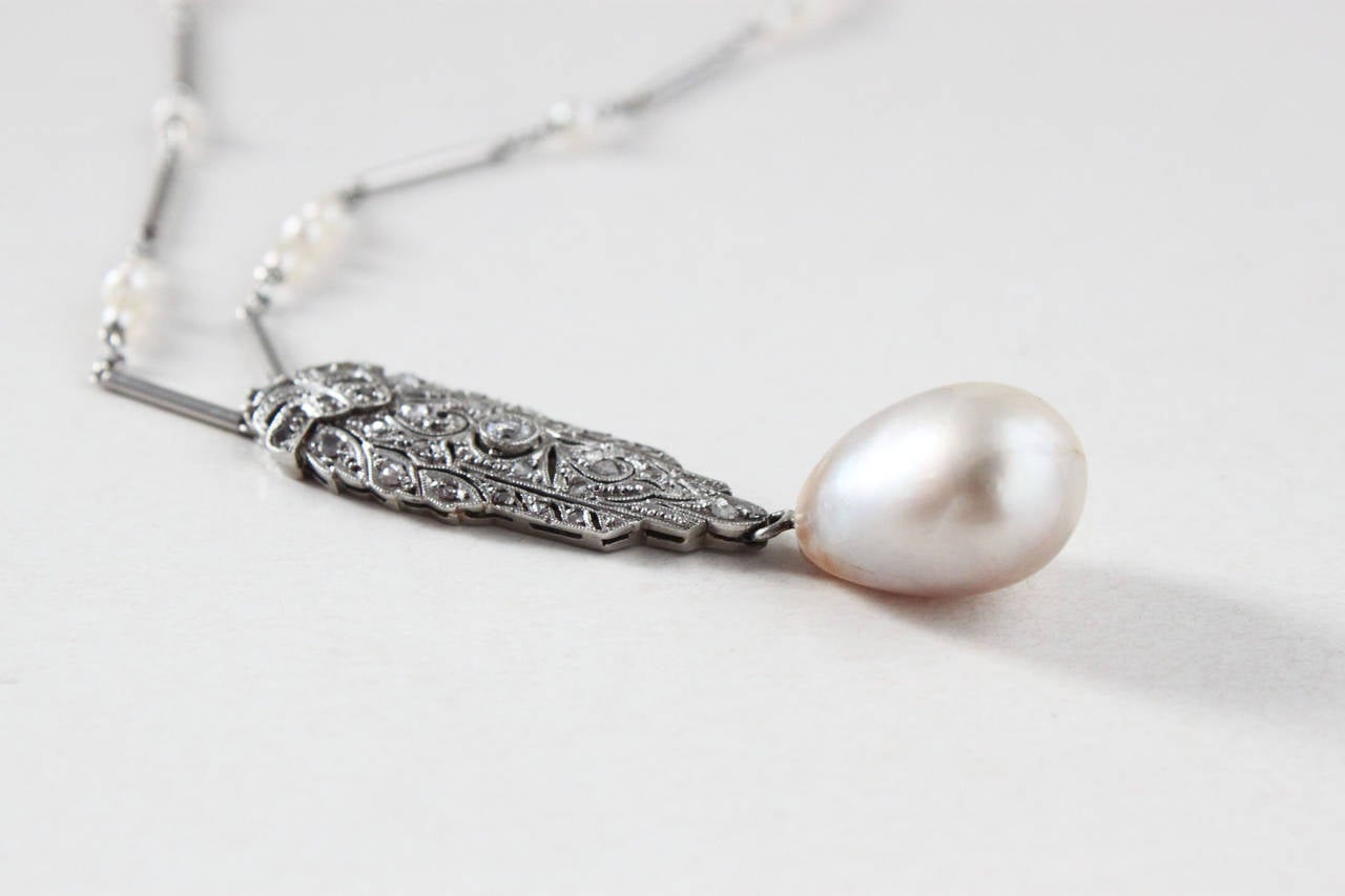 Women's Natural Pearl Drop Diamond Art Deco Sautoir