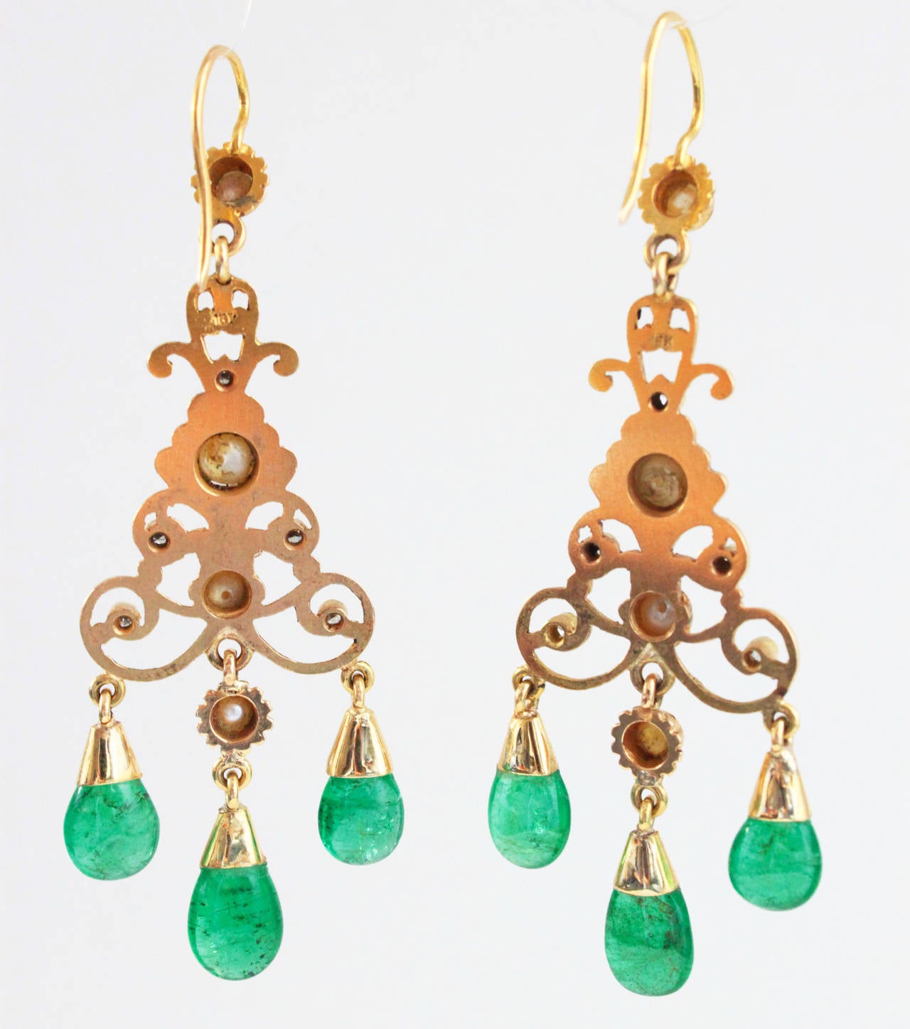 Pearl Emerald Diamond Chandelier Earrings at 1stDibs