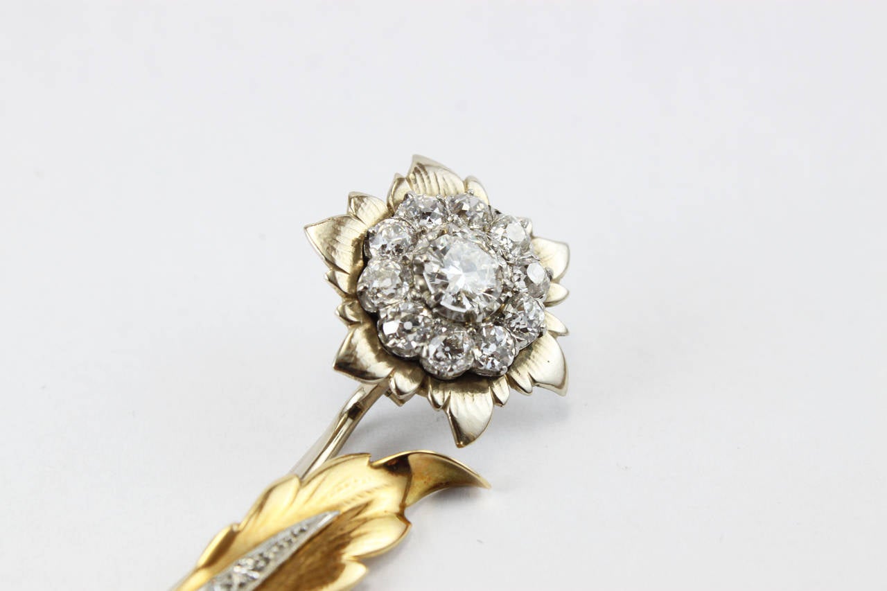 Women's or Men's Diamond Flower Brooch For Sale