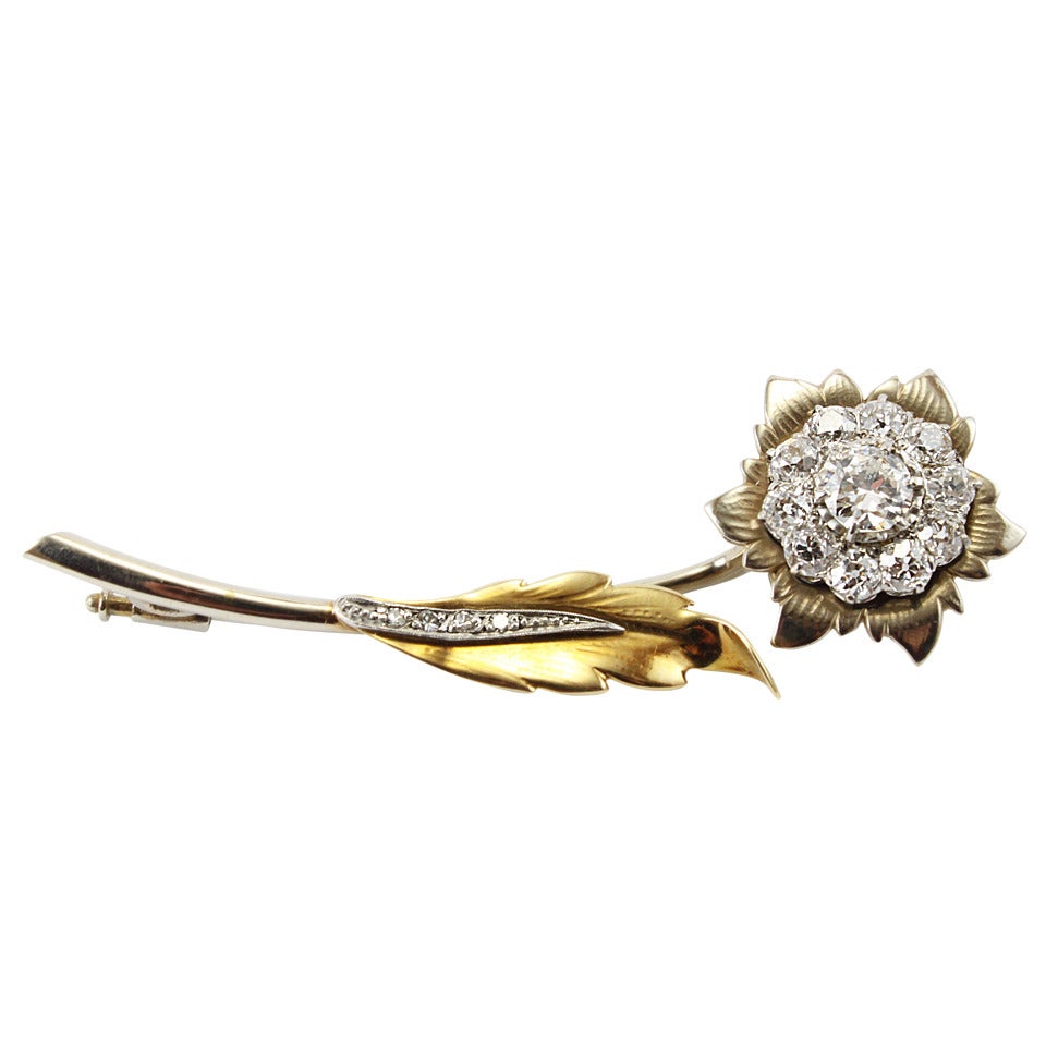 Diamond Flower Brooch For Sale