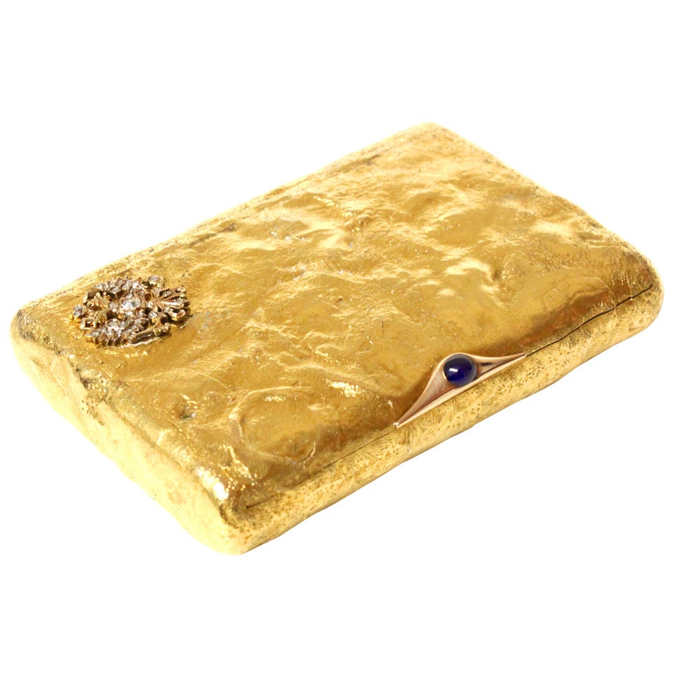 Faberge Samorodok Sapphire Diamond Gold Cigarette Case
