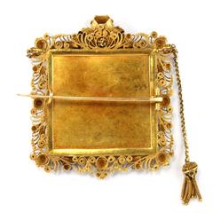 18 Karat Gold 1820s Indian Miniature Painting Cannetille Brooch