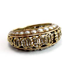 Rare Victorian Pearl Diamond Souvenir Ambigram Ring