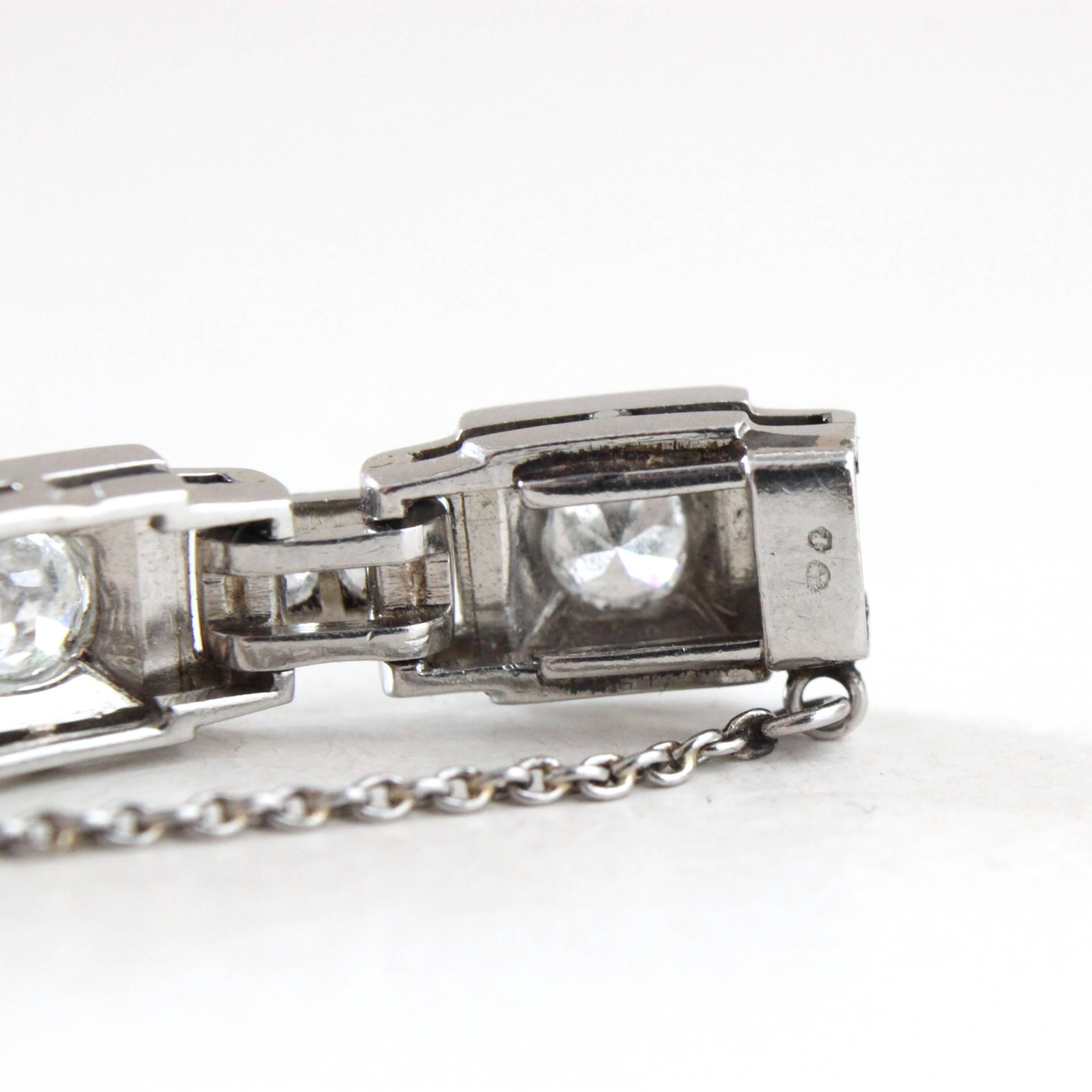 Women's 1930s French Art Deco Diamond Platinum Geometric Bracelet
