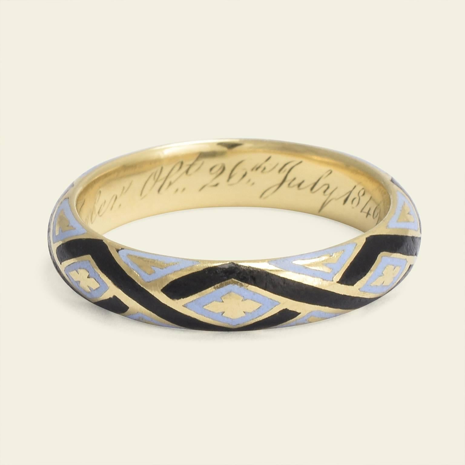 Mid-Victorian Pale Blue and Black Enamel Mourning Ring for Edward Clay ...