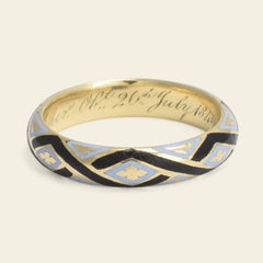 Mid-Victorian Pale Blue and Black Enamel Mourning Ring for Edward Clay Tayler