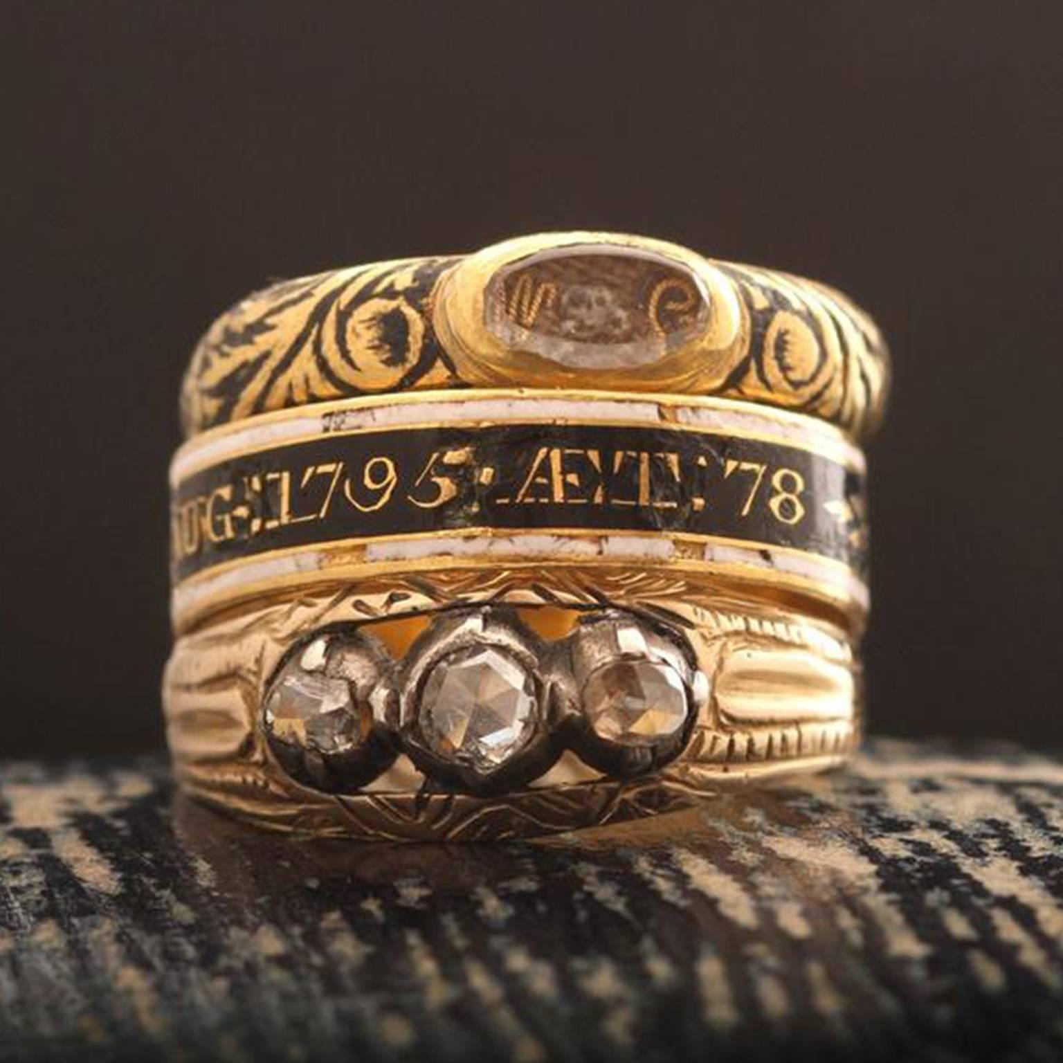 Women's or Men's Georgian Baroque Mourning Ring with Skull and Crossbones and Cipher