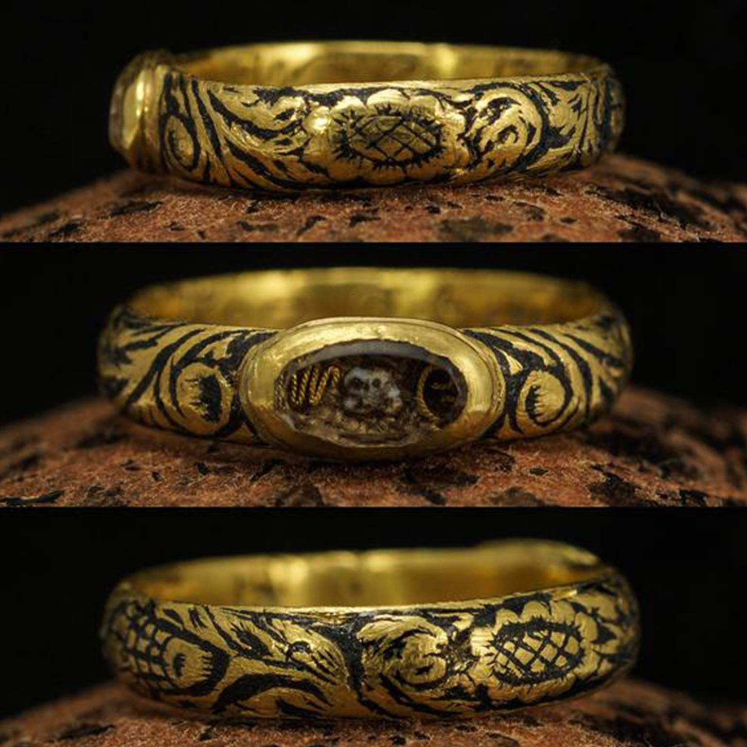 Georgian Baroque Mourning Ring with Skull and Crossbones and Cipher 1