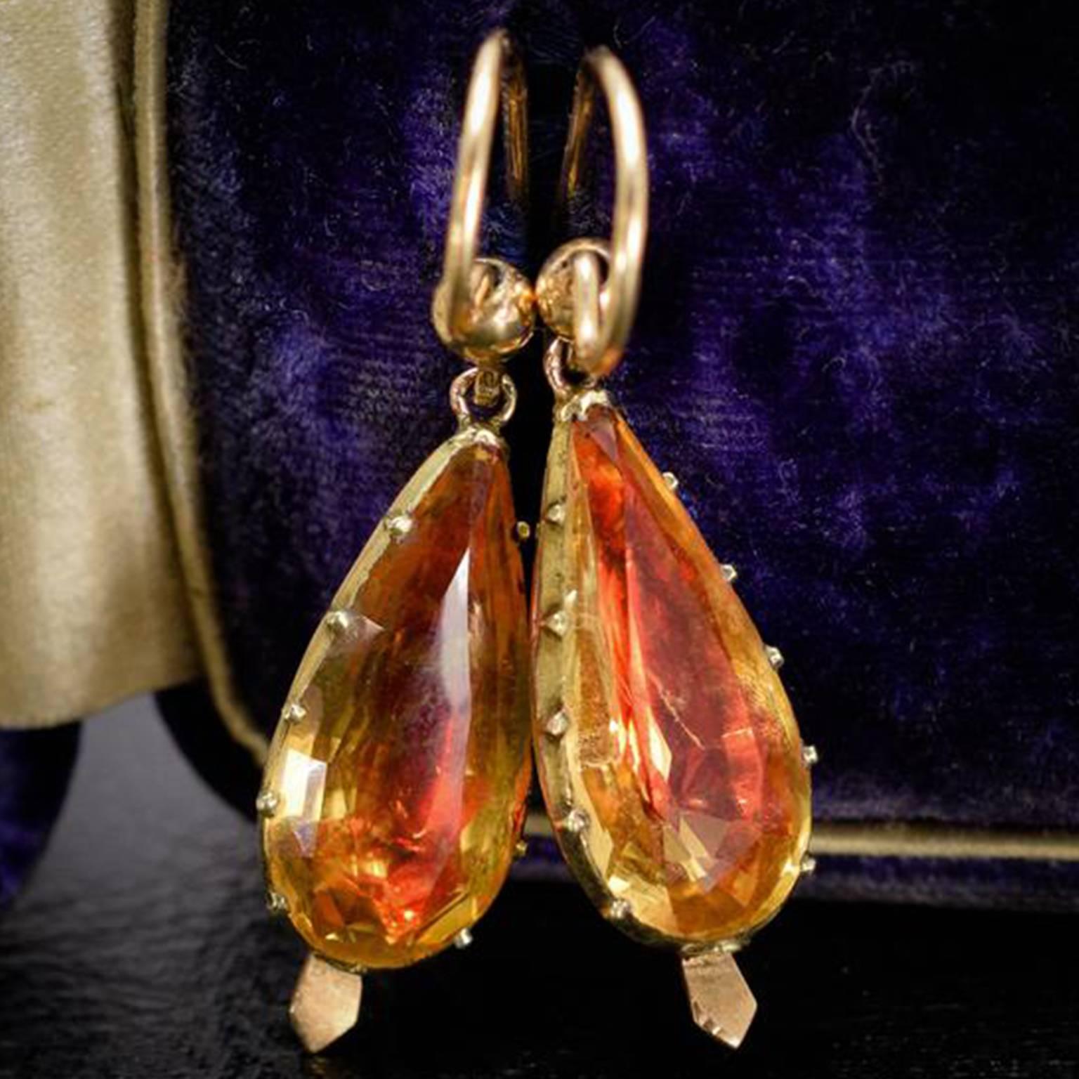Georgian Red-Foiled Citrine Earrings In Good Condition In Brooklyn, NY