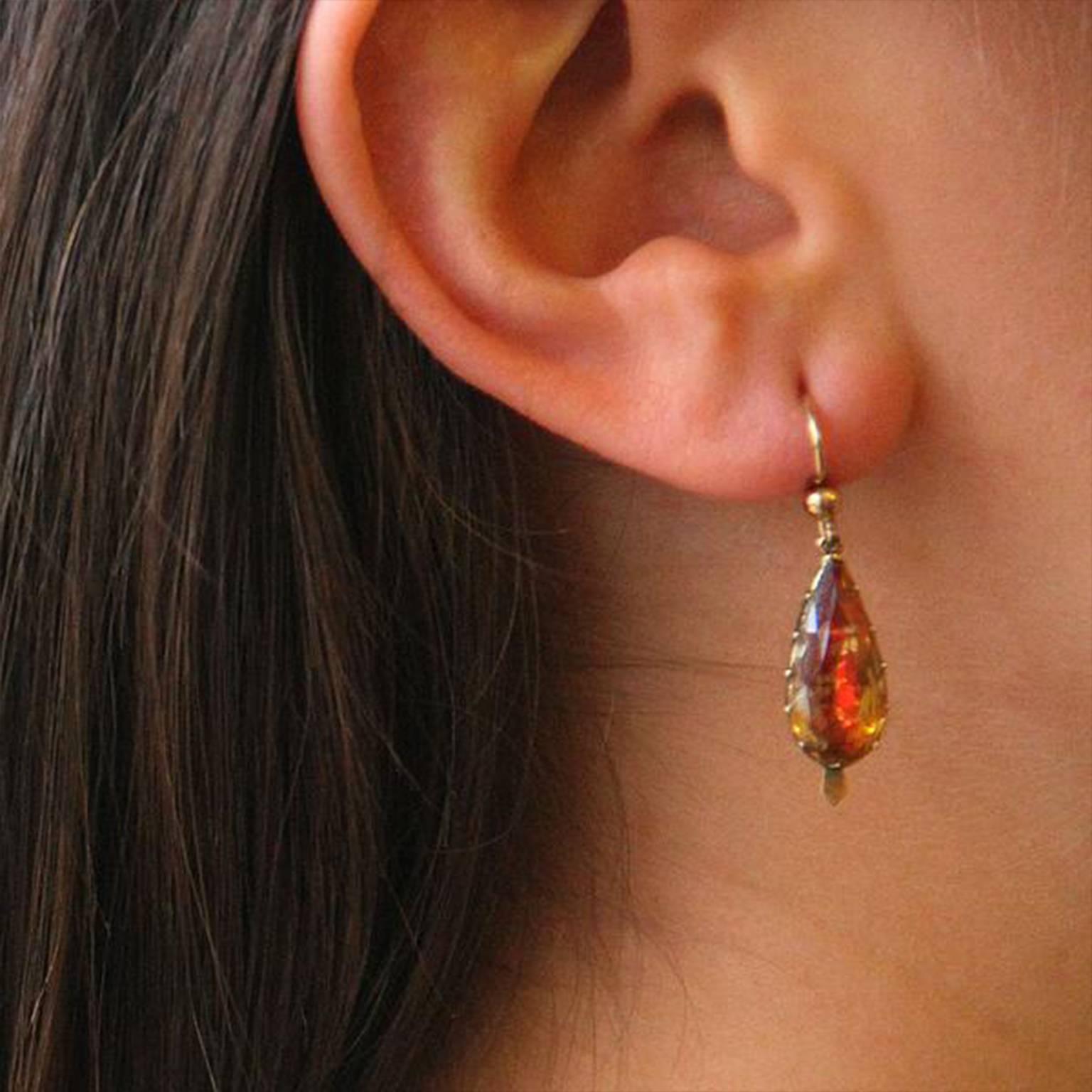 Women's Georgian Red-Foiled Citrine Earrings