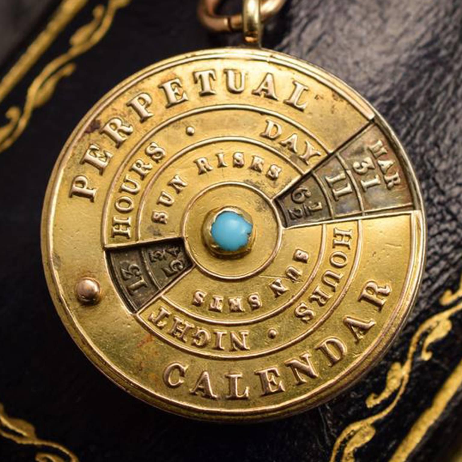 Women's or Men's Victorian Perpetual Calendar Pendant with Turquoise