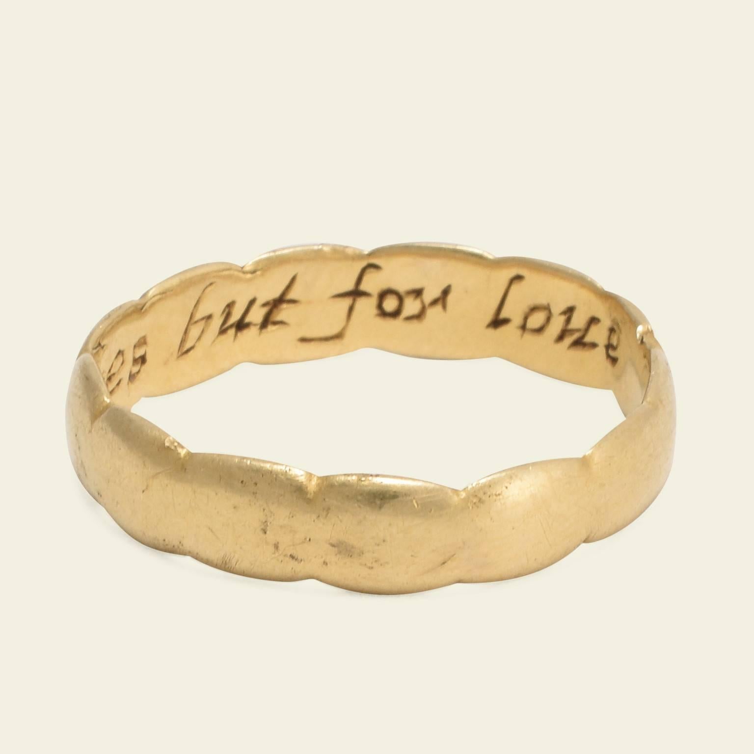 This incredible high karat gold post-Medieval poesy ring reads 