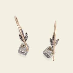 Trefoil Earrings with 1.54 Carat Weight Cushion and Old Mine Cut Diamonds