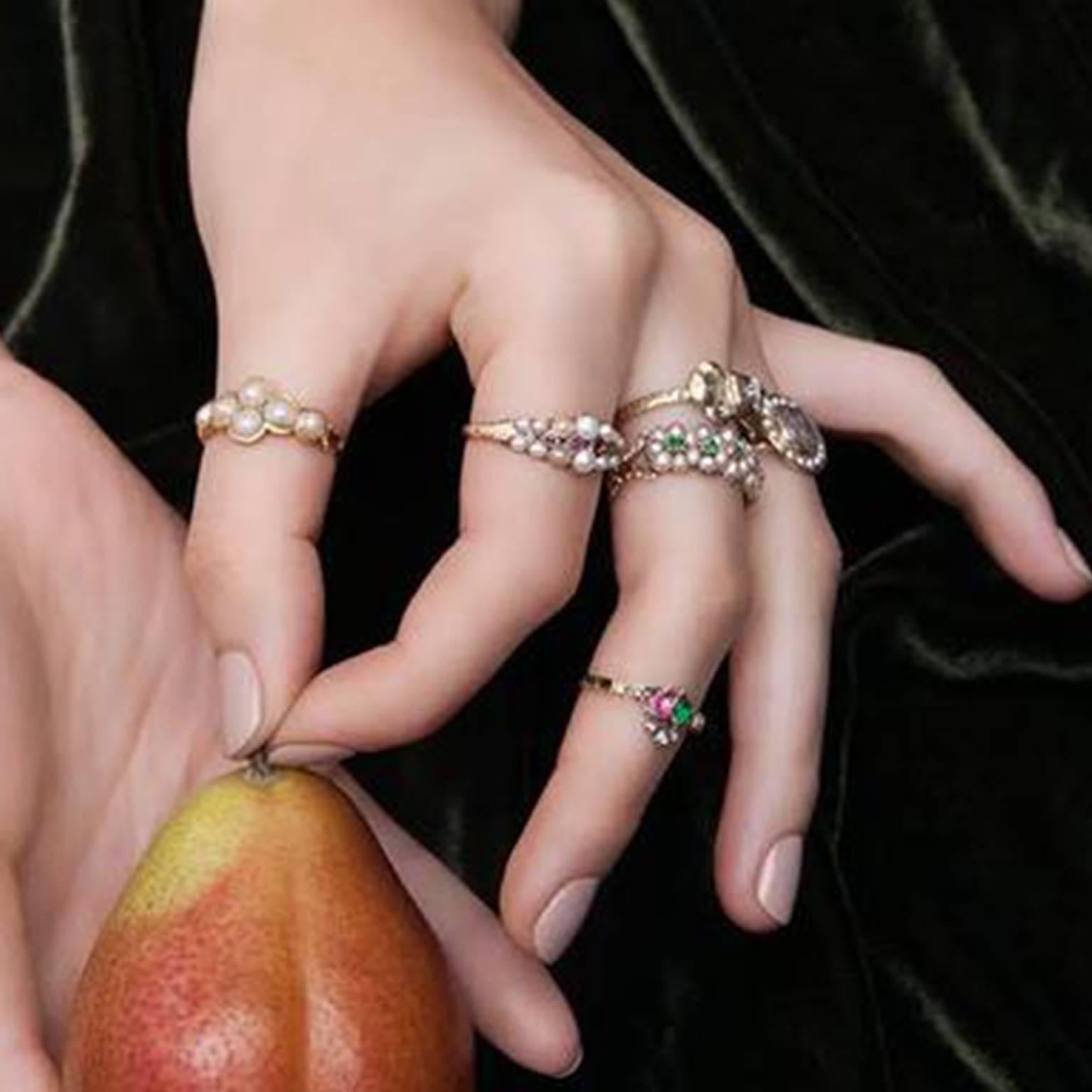 Women's or Men's Georgian Regard Acrostic Ring with Seed Pearls
