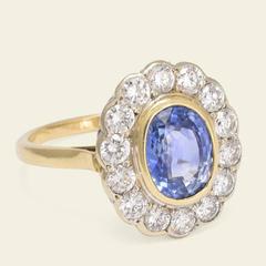 French 2.63 Carat Sapphire and Diamond Cluster Engagement Ring