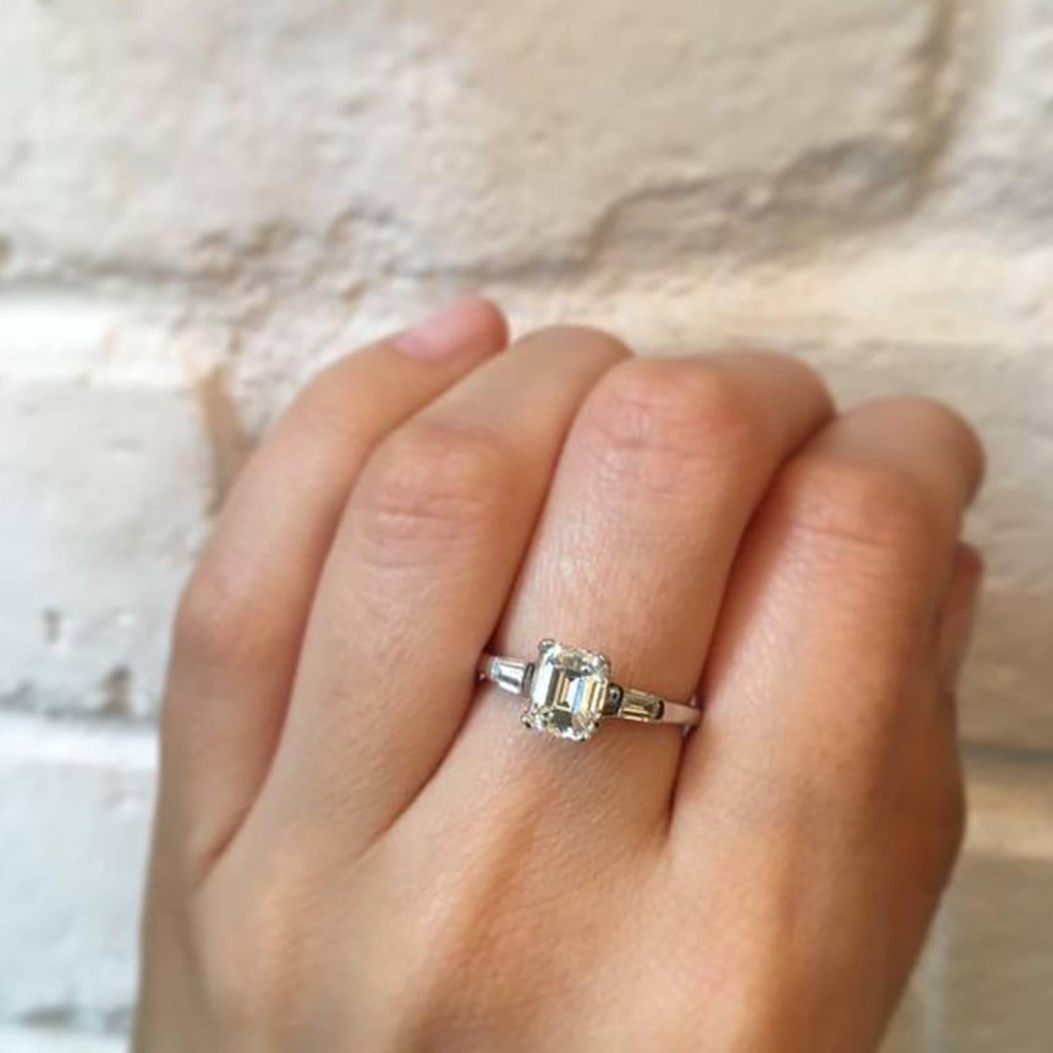 Women's Vintage 1.14 Carat Emerald Cut Diamond Engagement Ring For Sale