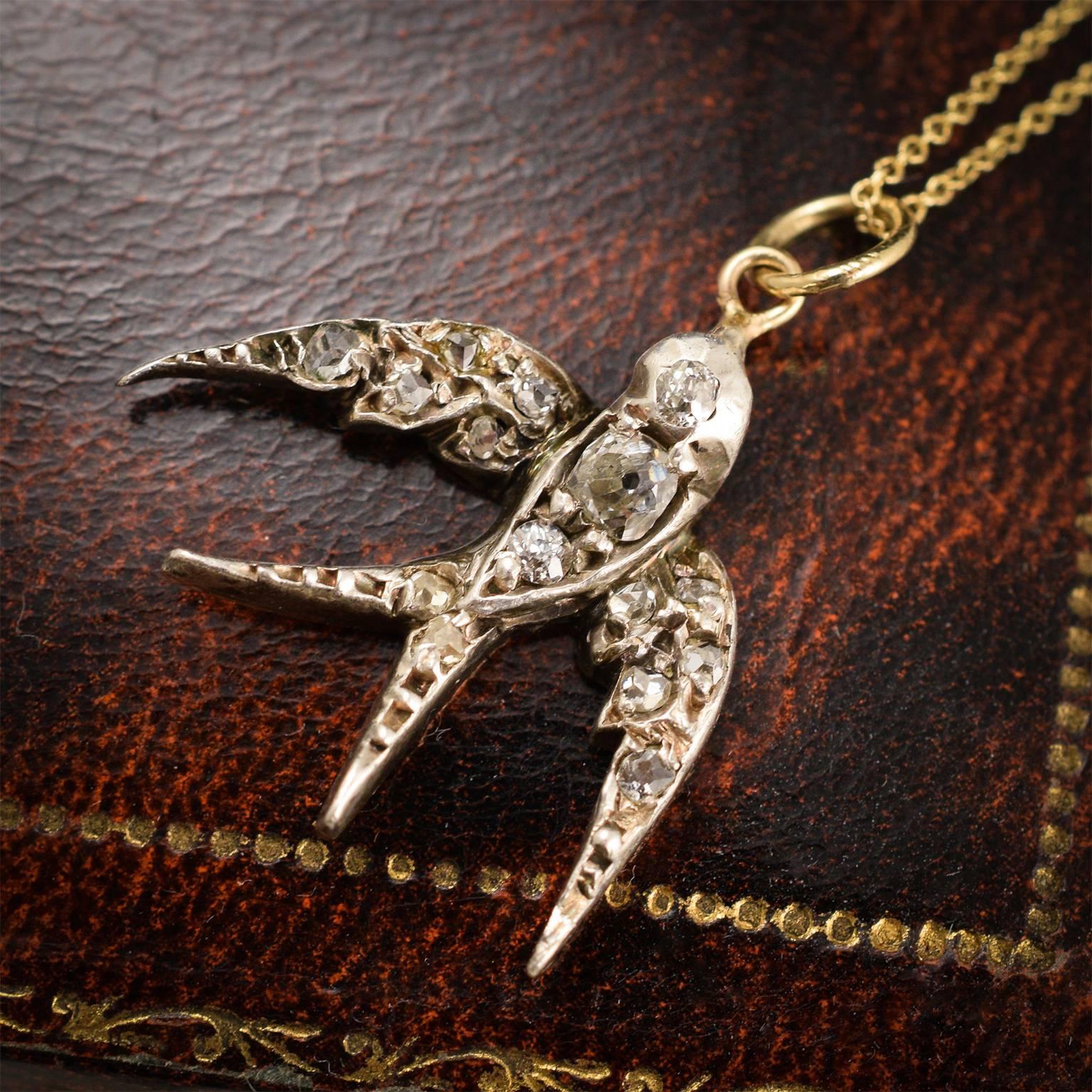 Victorian Diamond Swallow Pendant In Good Condition In Brooklyn, NY