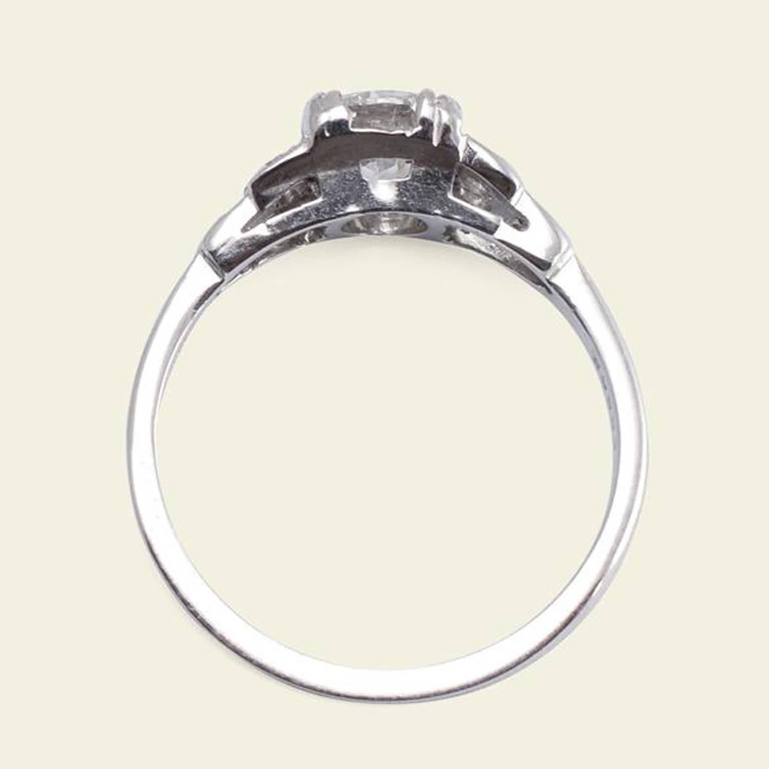 Art Deco Deco Platinum .72 Carat Diamond Engagement Ring with Ziggurat Shoulders