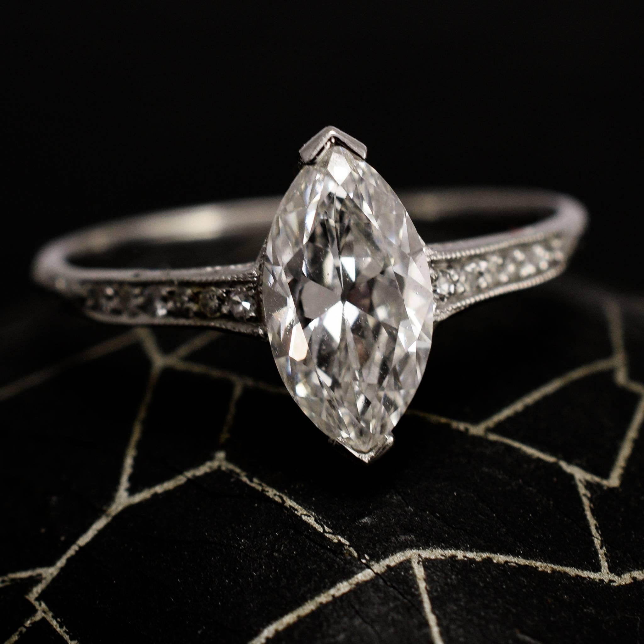 Marquise Cut 1.03 Carat Marquise Brilliant Diamond Engagement Ring For Sale