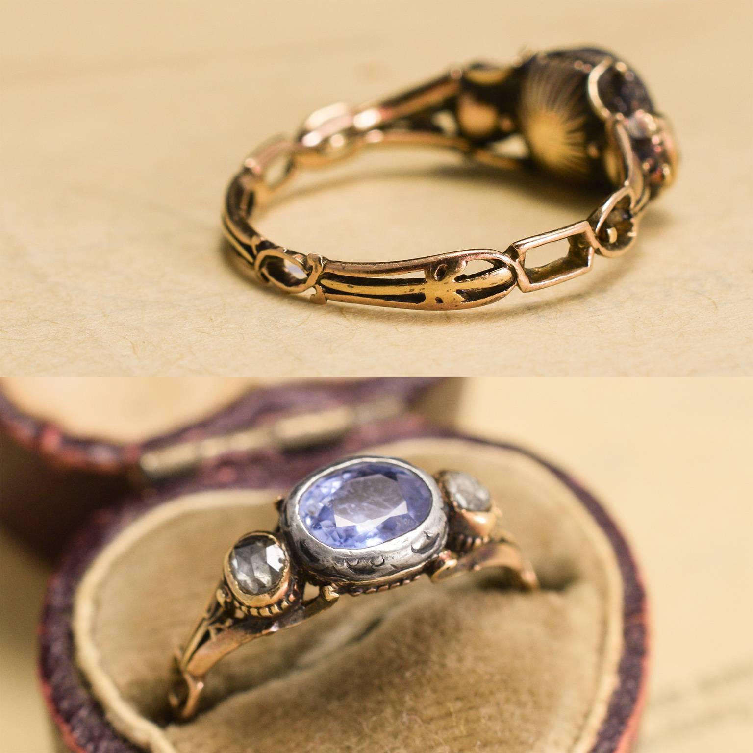 Women's Georgian Sapphire and Diamond Three-Stone Ring For Sale