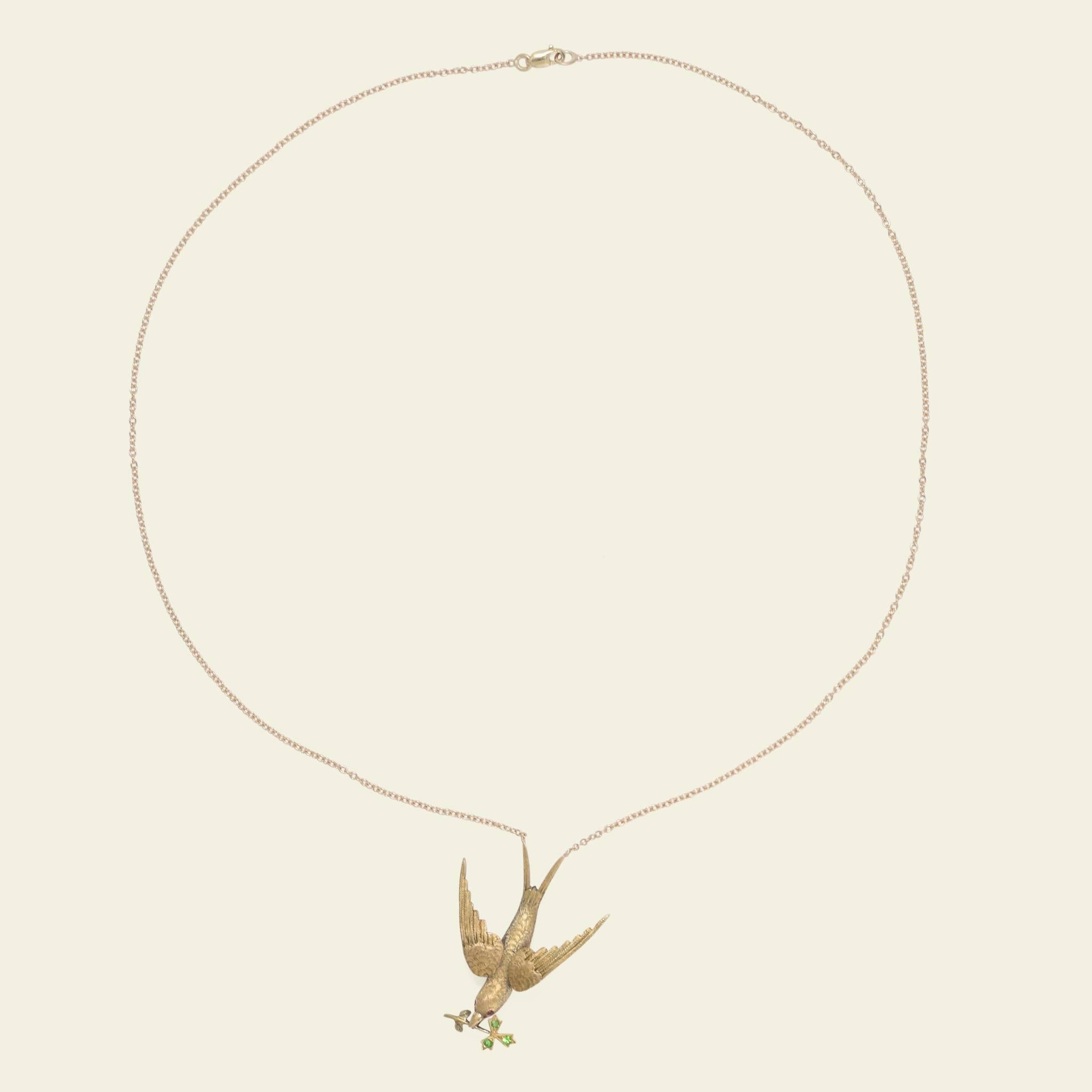 Round Cut Victorian Swallow Necklace with Almandine and Demantoid Garnets