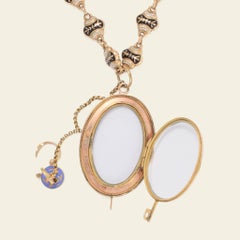 Mid-19th Century Swiss Enamel Necklace with Locket, Padlock and Key