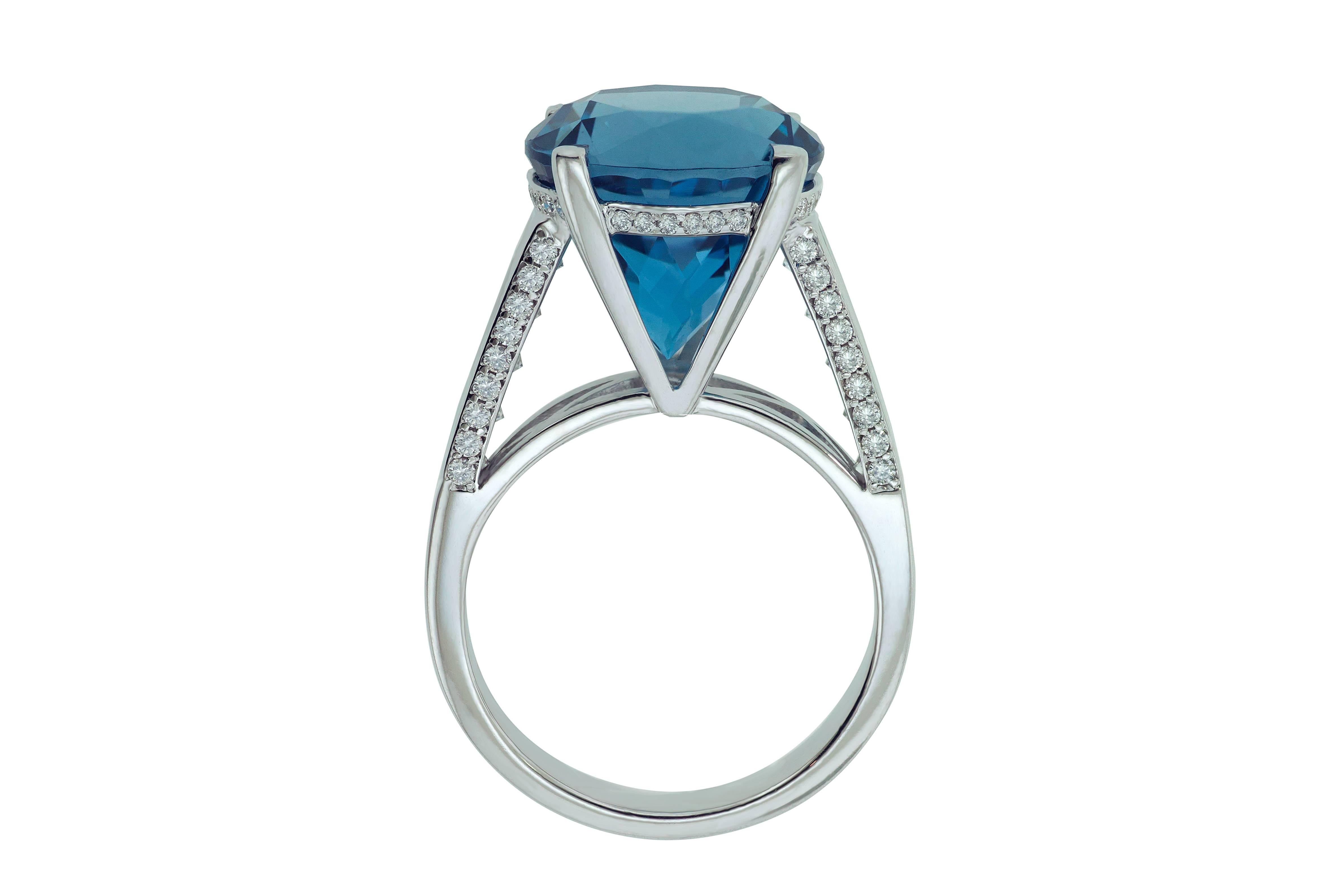 Princess Cut 11.94 Carat London Blue Topaz Diamond Cocktail Ring