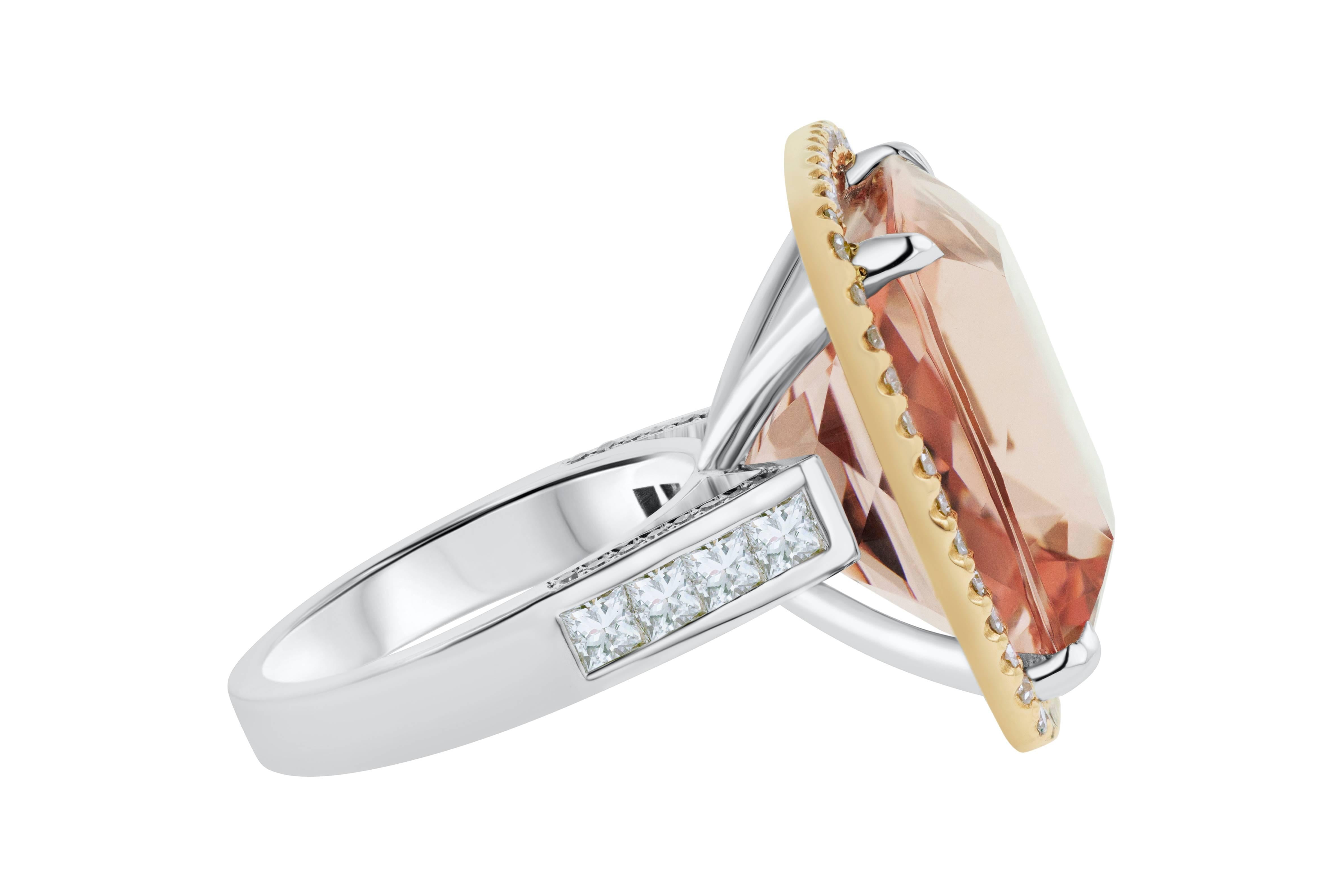 Contemporary Exclusive 28.49 Carat Pink Morganite Diamond Cocktail Ring For Sale