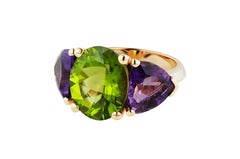 5.32 Carat Peridot and Diamond Rose Gold Three-Stone Ring