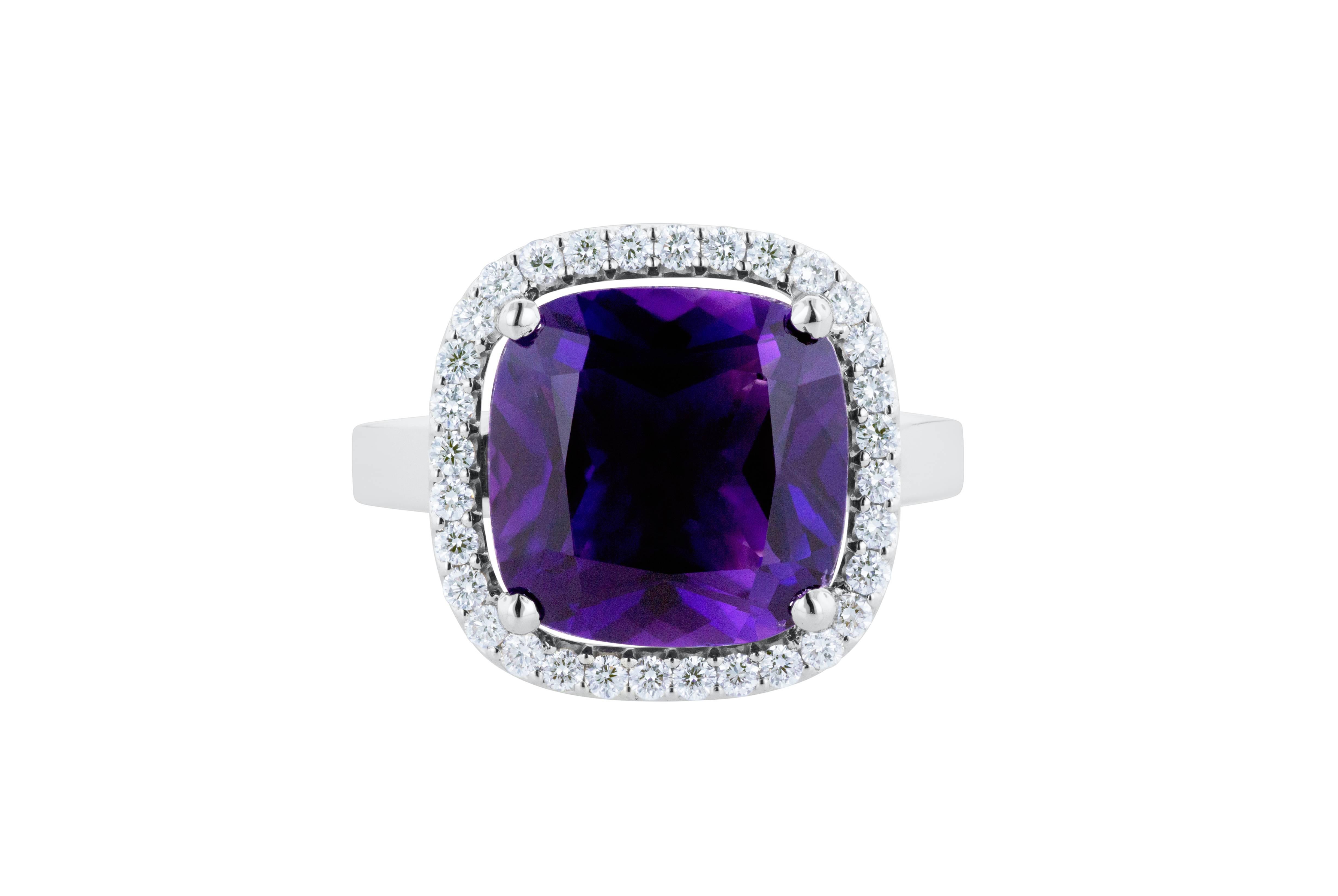 Art Deco Purple Amethyst Diamond Cocktail Ring For Sale