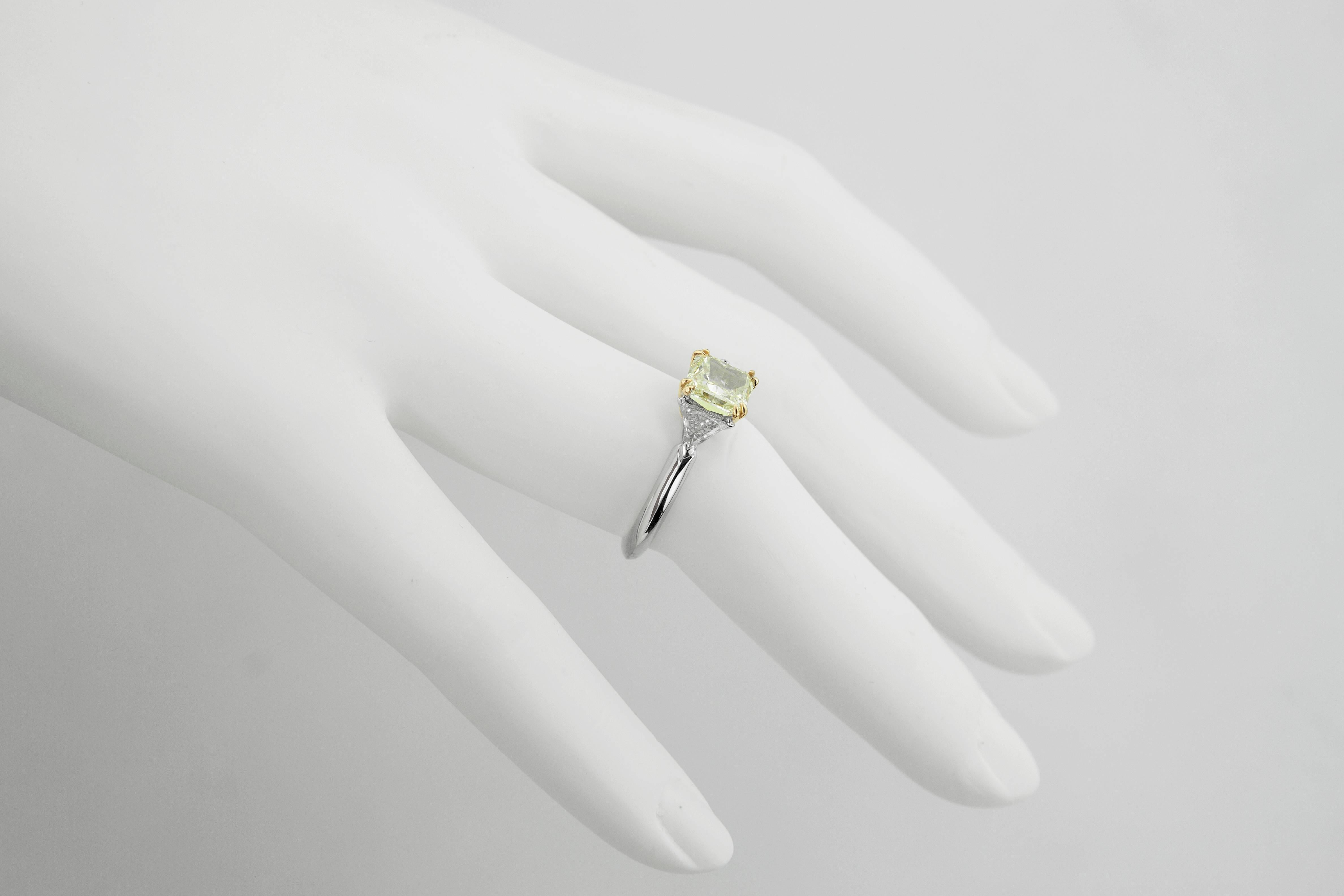 Women's 1.87 Carat Fancy Yellow Natural Diamond Three Stone Ring For Sale